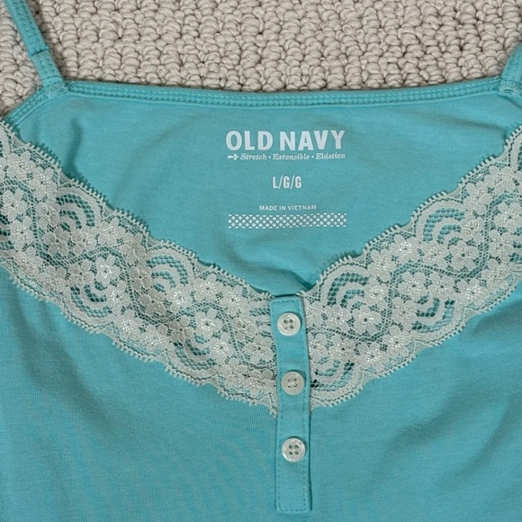 Old Navy Womens Cami Lace Trim Tank Top Button Details sz L Teal Bella Swan Y2K - Picture 7 of 7